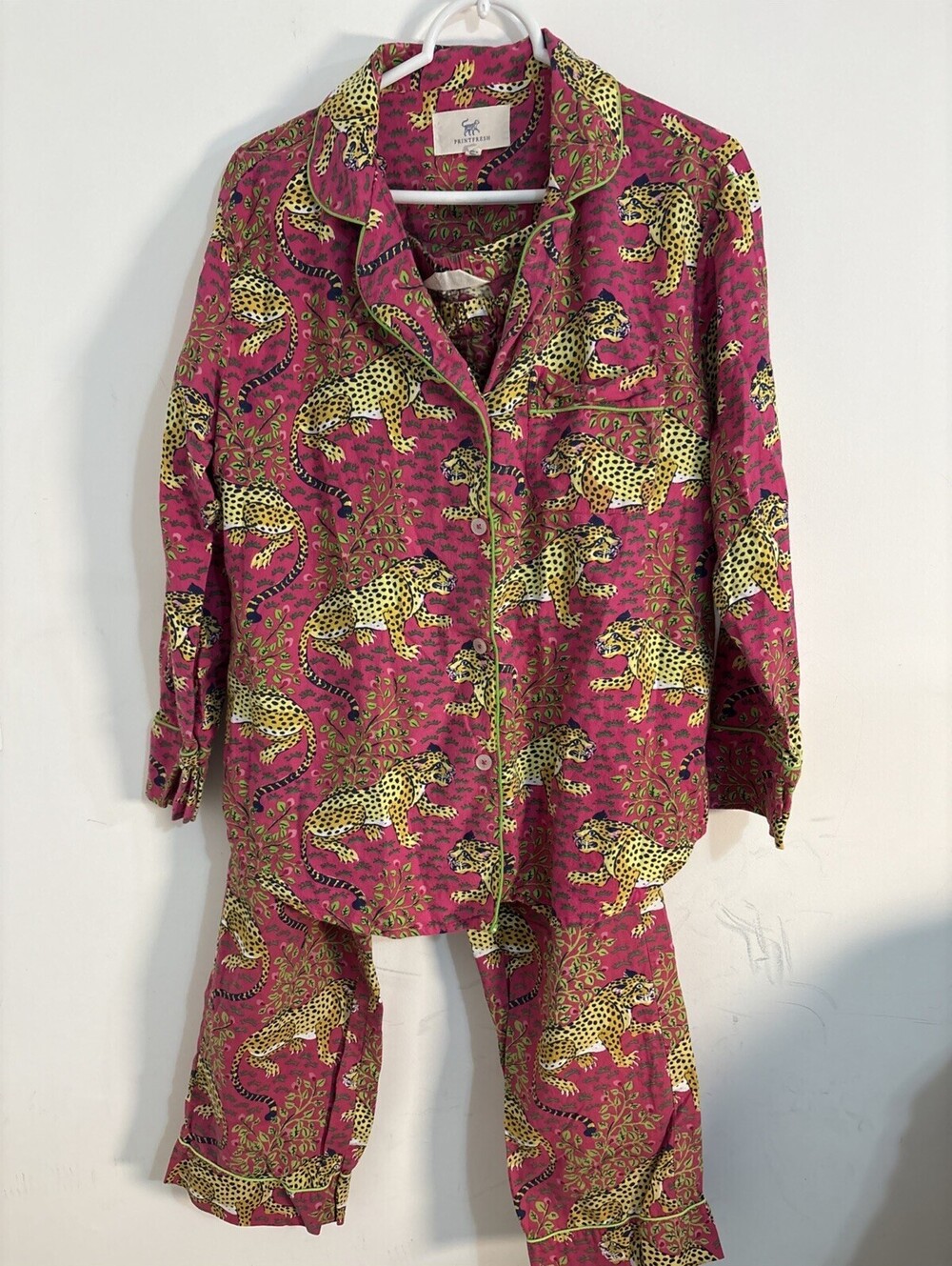 Print Fresh Organic Cotton Pajamas Bagheera Top S Bottoms XS Pink Leopard